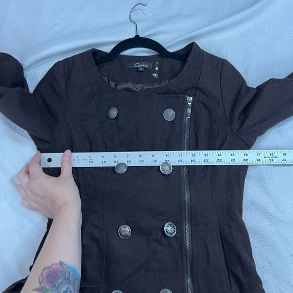 Cecico Brown Wool Blend Ruffle Hem Zip Up Button Closure Sz S Women’s - Picture 5 of 10